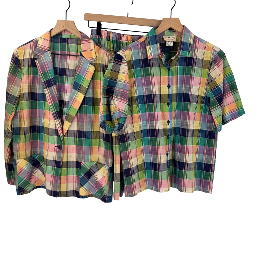 Century Petites 3 Piece Plaid Skirt Set Multicolor Size 14 Vintage Preppy Retro